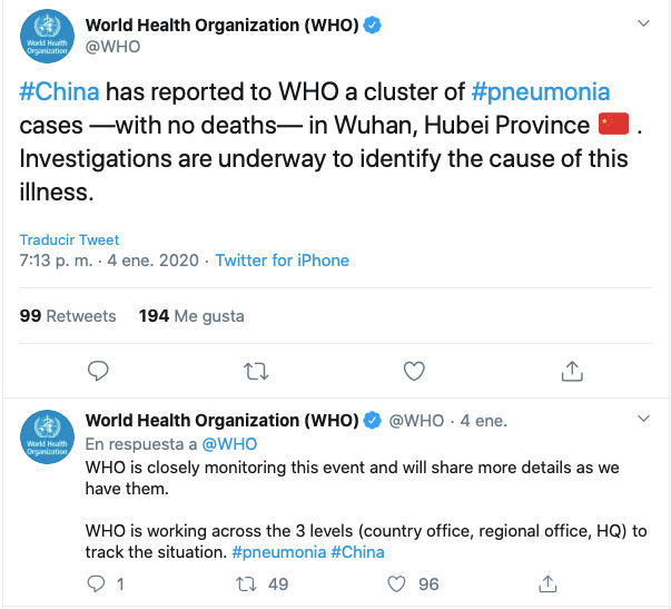 OMS. Coronavirus. Enero